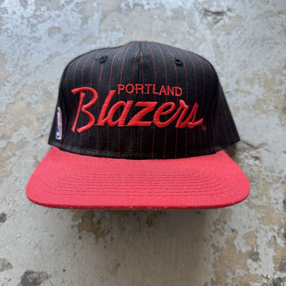 Vntg Sports Specialties Portland Trailblazers Script Pinstripe Wool Snapback Hat